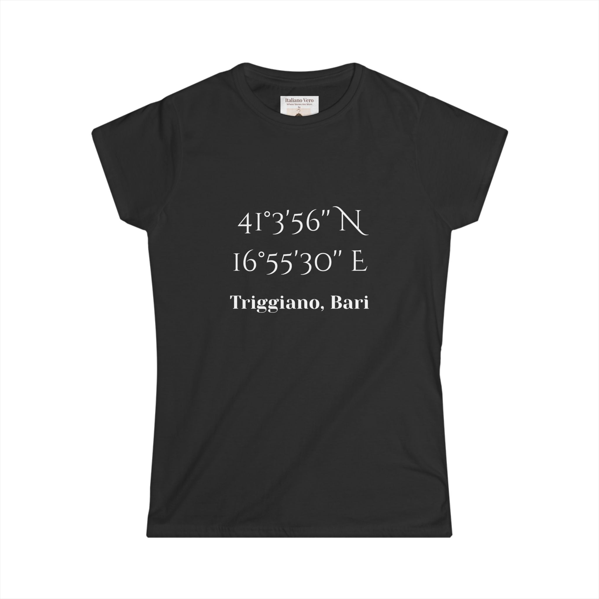 Women's Tee - Triggiano, Bari Coordinates with Italian Flag Brushstroke