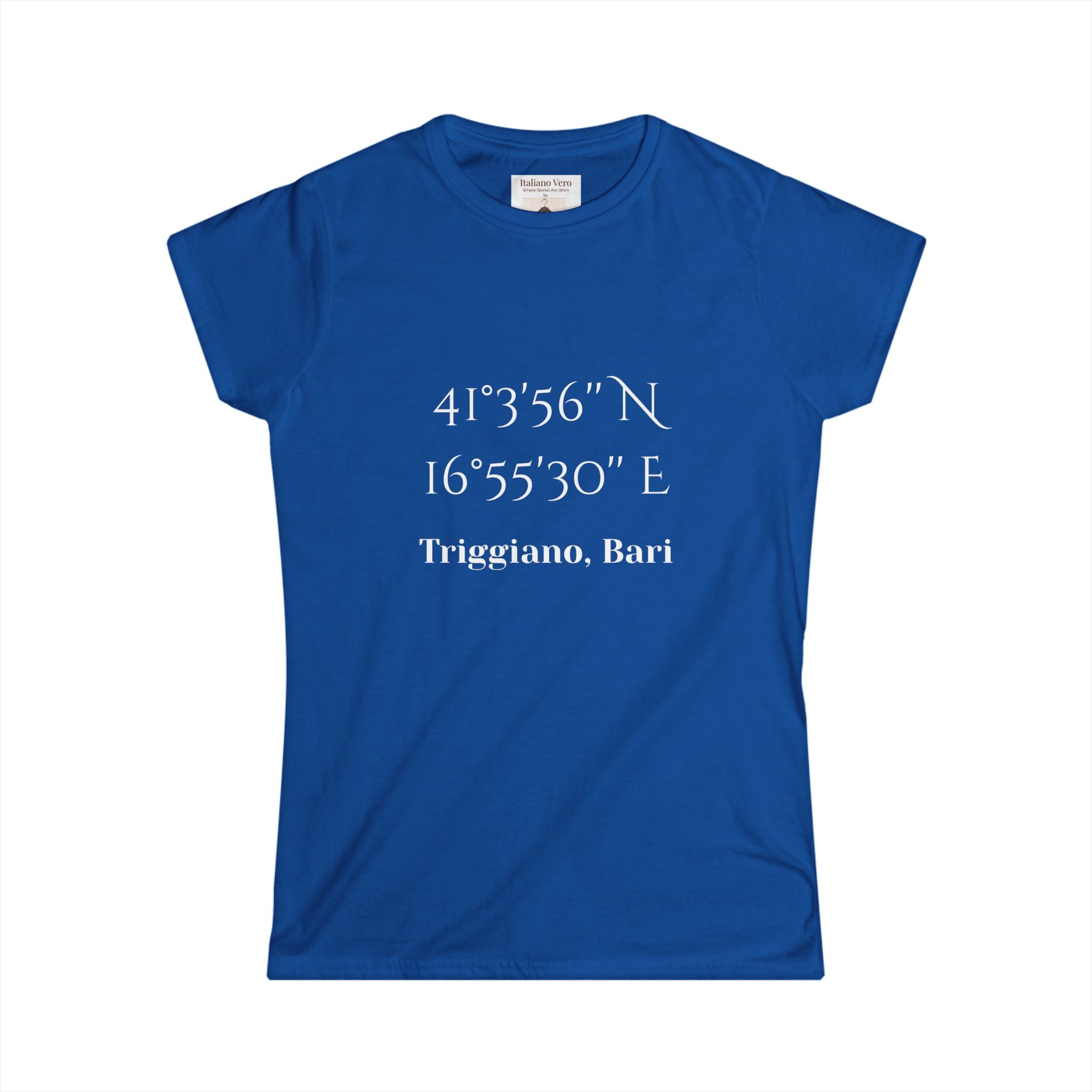 Women's Tee - Triggiano, Bari Coordinates with Italian Flag Brushstroke